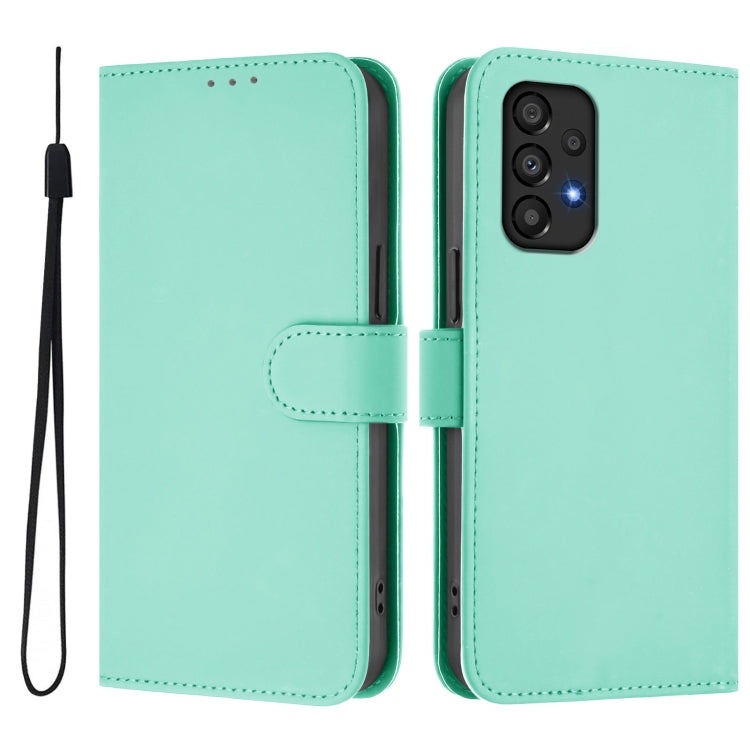 For Samsung Galaxy A33 5G Skin Feel Solid Color Leather Phone Case with Lanyard