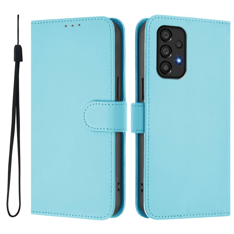 For Samsung Galaxy A33 5G Skin Feel Solid Color Leather Phone Case with Lanyard