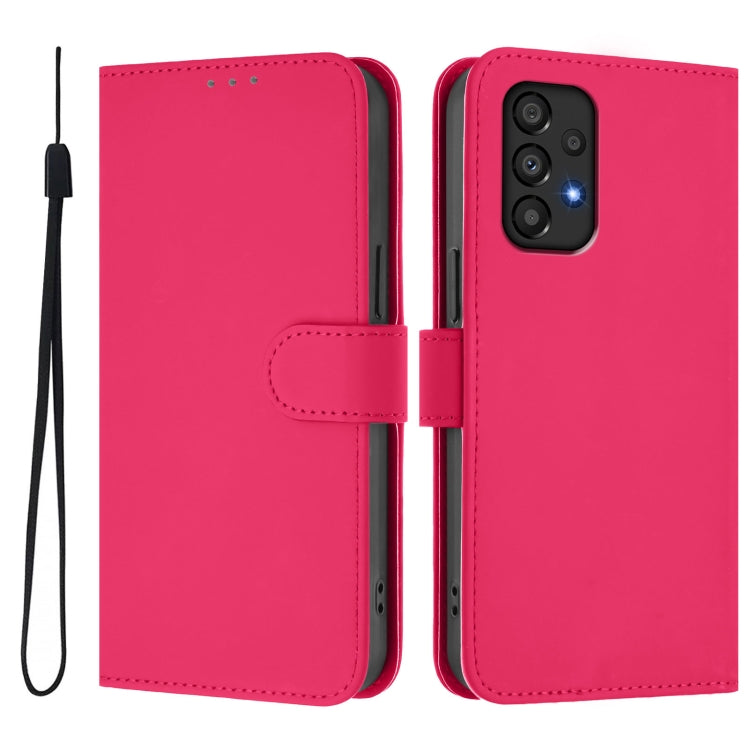 For Samsung Galaxy A33 5G Skin Feel Solid Color Leather Phone Case with Lanyard