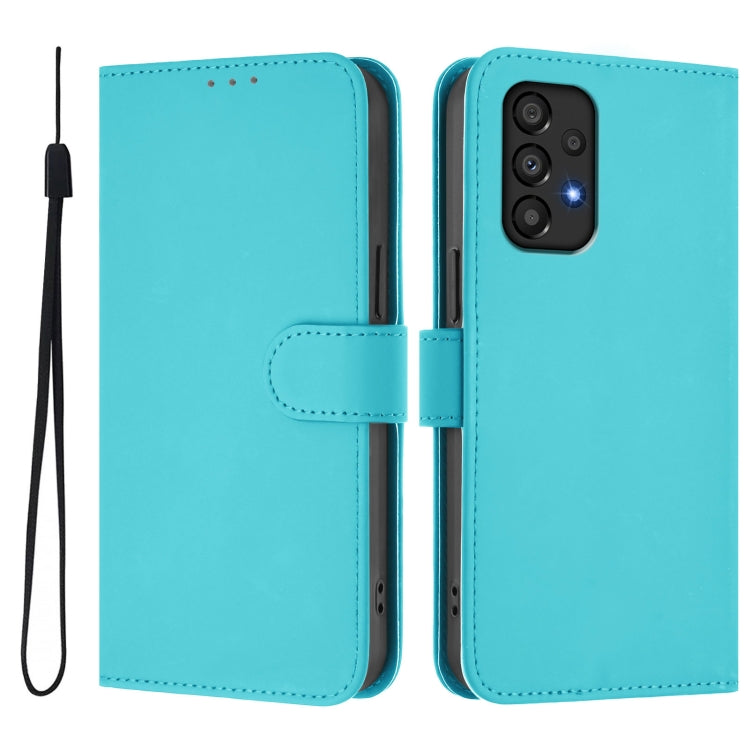 For Samsung Galaxy A33 5G Skin Feel Solid Color Leather Phone Case with Lanyard