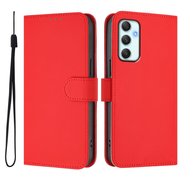 For Samsung Galaxy A34 5G Skin Feel Solid Color Leather Phone Case with Lanyard