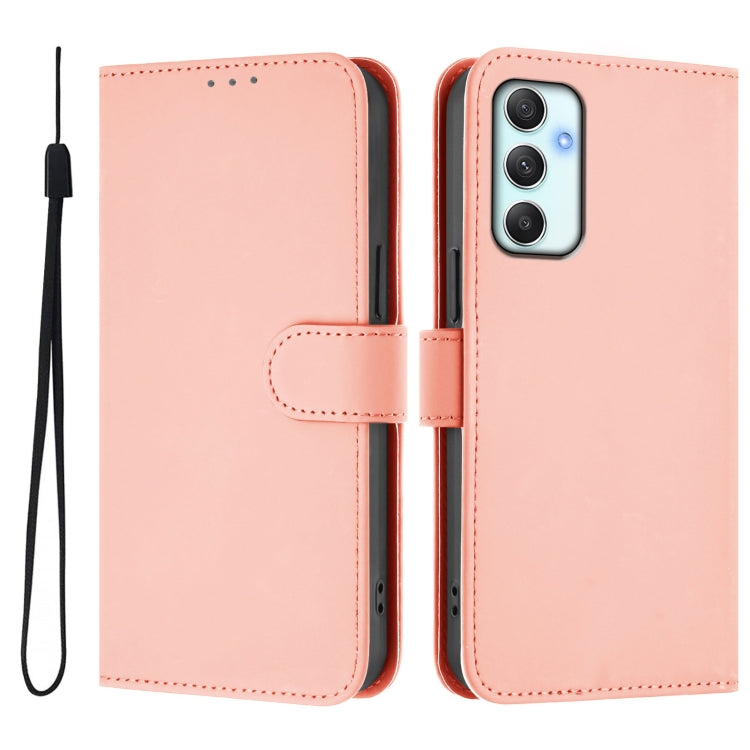 For Samsung Galaxy A34 5G Skin Feel Solid Color Leather Phone Case with Lanyard