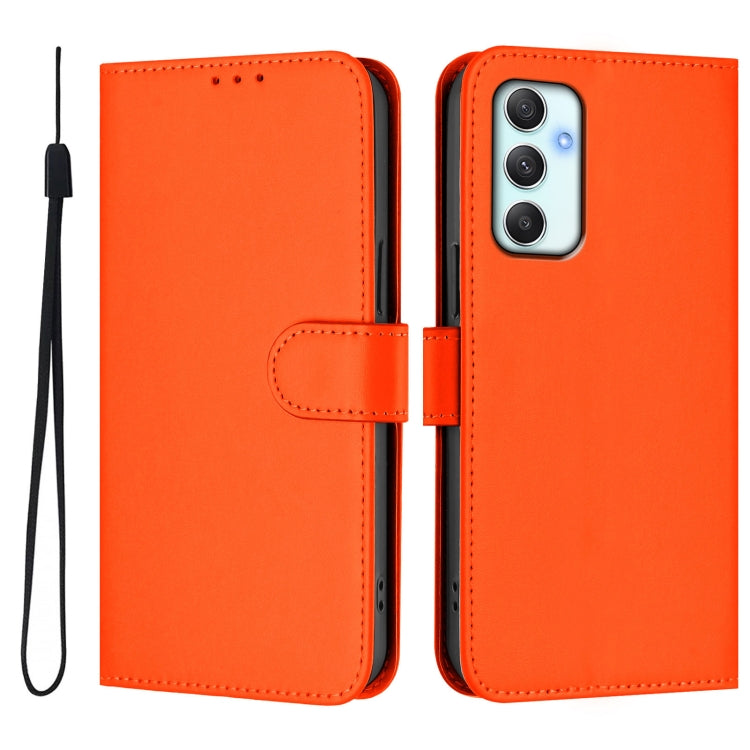 For Samsung Galaxy A34 5G Skin Feel Solid Color Leather Phone Case with Lanyard