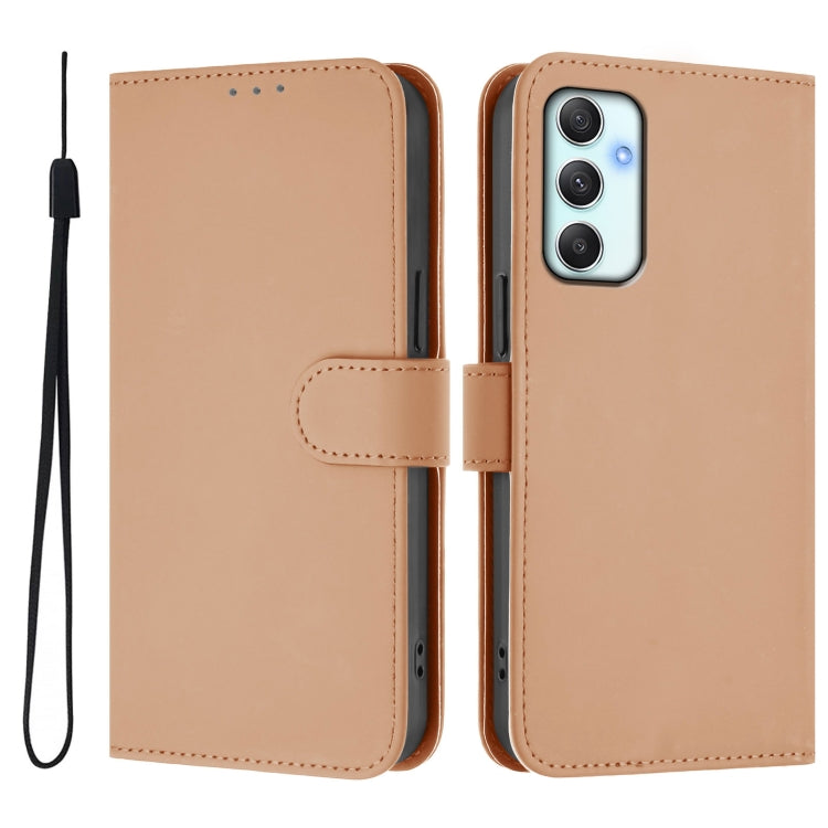 For Samsung Galaxy A34 5G Skin Feel Solid Color Leather Phone Case with Lanyard