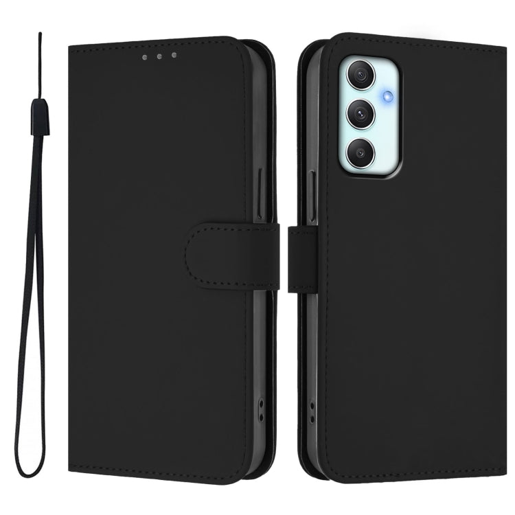For Samsung Galaxy A34 5G Skin Feel Solid Color Leather Phone Case with Lanyard