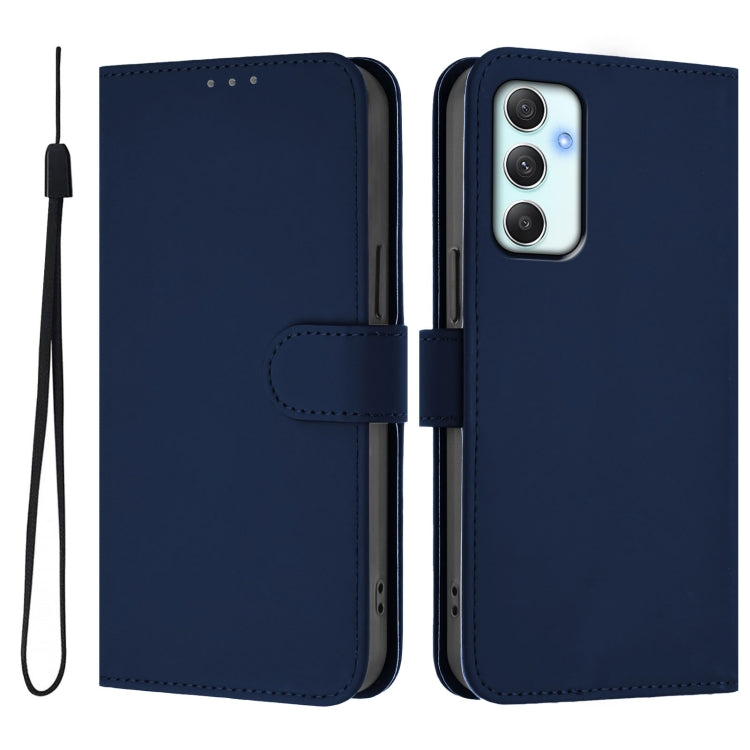 For Samsung Galaxy A34 5G Skin Feel Solid Color Leather Phone Case with Lanyard