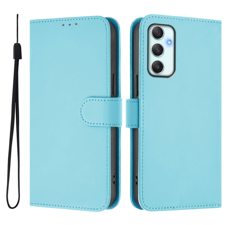 For Samsung Galaxy A34 5G Skin Feel Solid Color Leather Phone Case with Lanyard