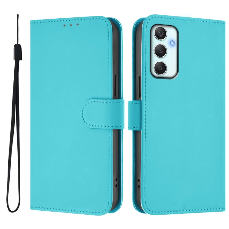 For Samsung Galaxy A34 5G Skin Feel Solid Color Leather Phone Case with Lanyard