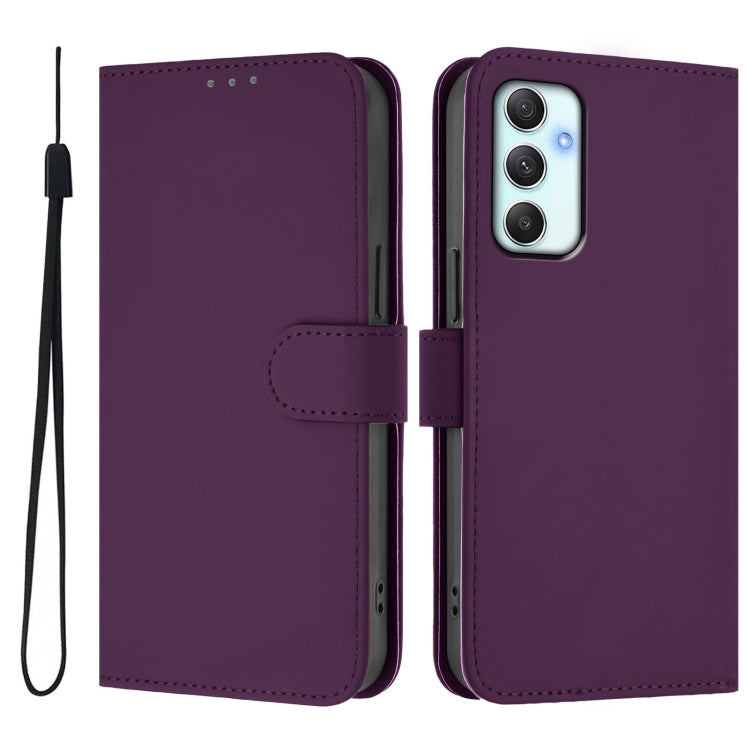 For Samsung Galaxy A34 5G Skin Feel Solid Color Leather Phone Case with Lanyard