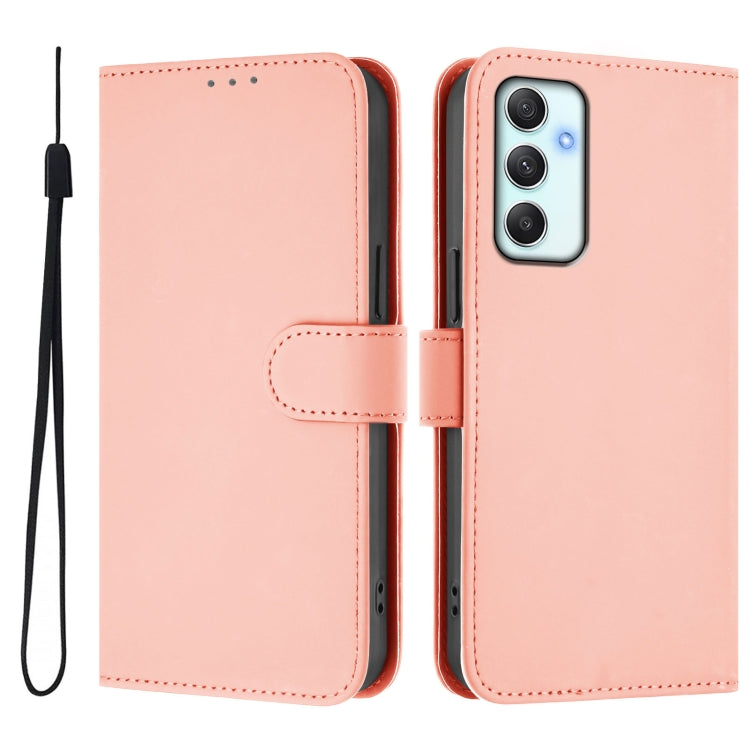 For Samsung Galaxy A35 5G Skin Feel Solid Color Leather Phone Case with Lanyard
