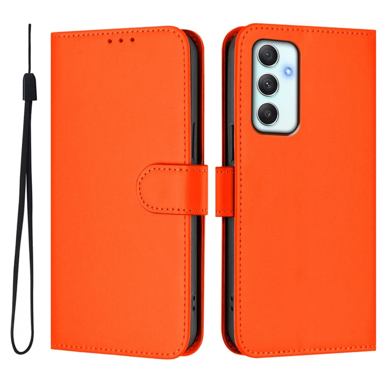For Samsung Galaxy A35 5G Skin Feel Solid Color Leather Phone Case with Lanyard