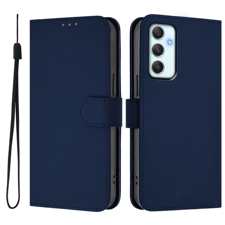 For Samsung Galaxy A35 5G Skin Feel Solid Color Leather Phone Case with Lanyard
