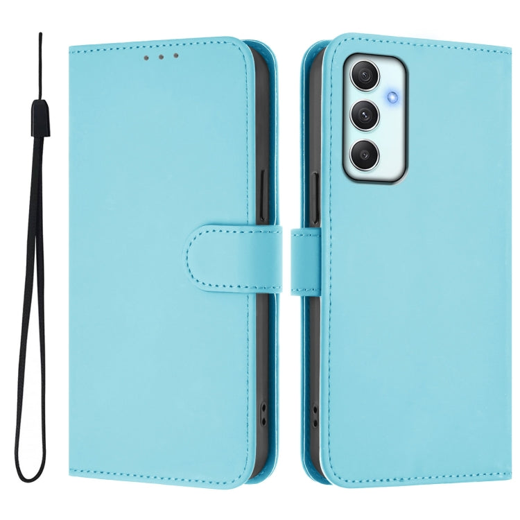 For Samsung Galaxy A35 5G Skin Feel Solid Color Leather Phone Case with Lanyard