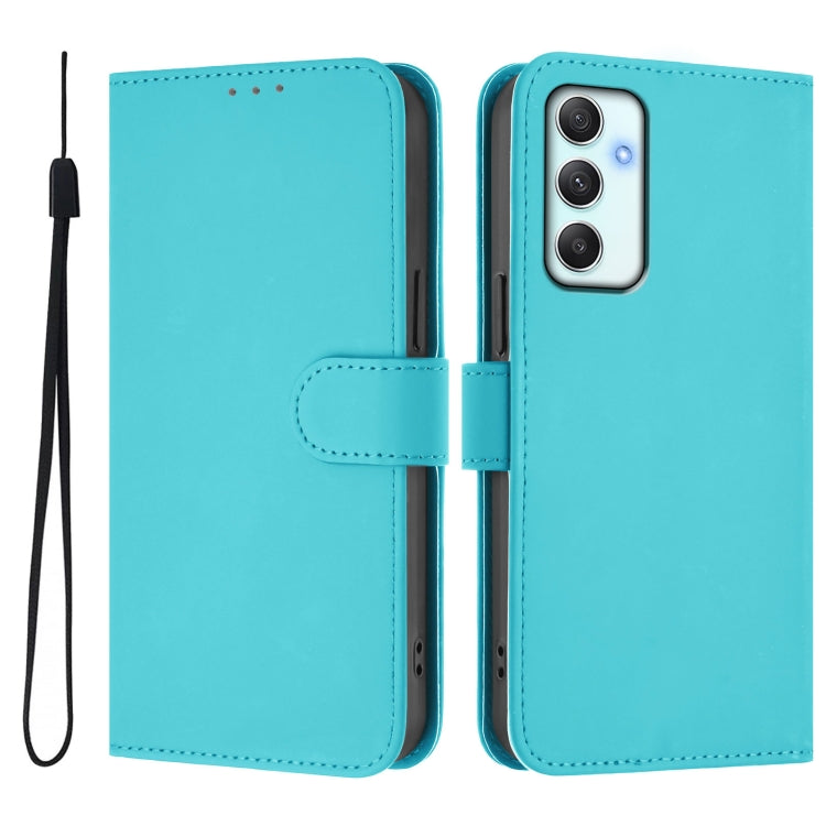For Samsung Galaxy A35 5G Skin Feel Solid Color Leather Phone Case with Lanyard