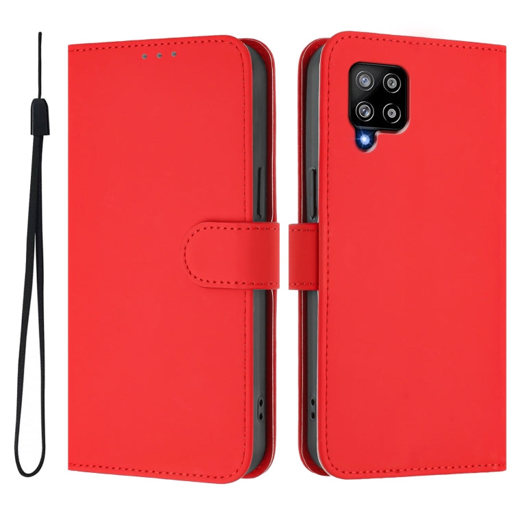 For Samsung Galaxy A42 5G / M42 5G Skin Feel Solid Color Leather Phone Case with Lanyard
