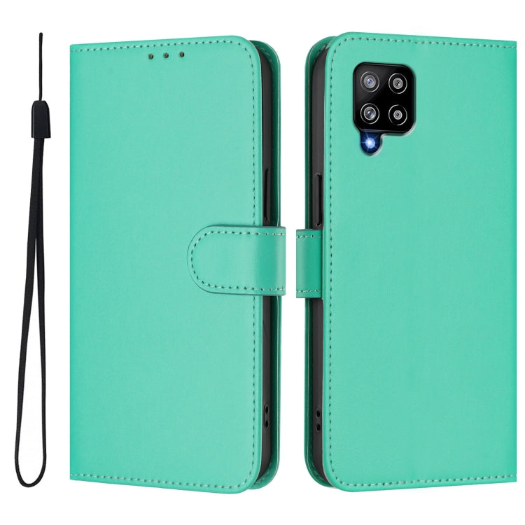 For Samsung Galaxy A42 5G / M42 5G Skin Feel Solid Color Leather Phone Case with Lanyard