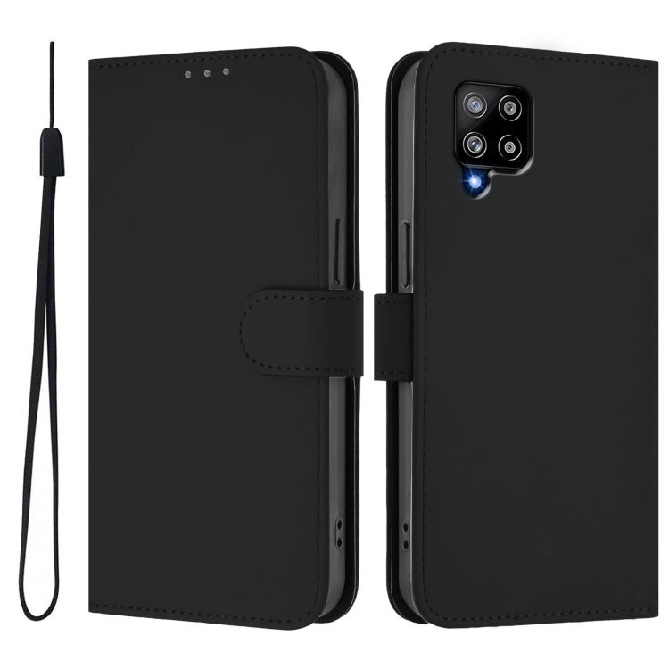 For Samsung Galaxy A42 5G / M42 5G Skin Feel Solid Color Leather Phone Case with Lanyard