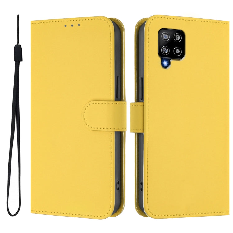 For Samsung Galaxy A42 5G / M42 5G Skin Feel Solid Color Leather Phone Case with Lanyard