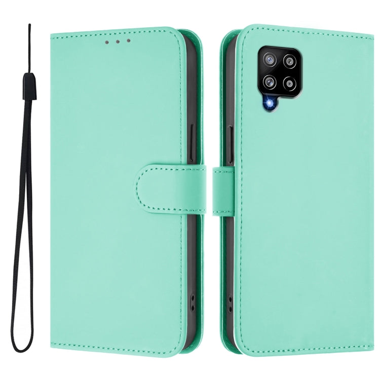 For Samsung Galaxy A42 5G / M42 5G Skin Feel Solid Color Leather Phone Case with Lanyard