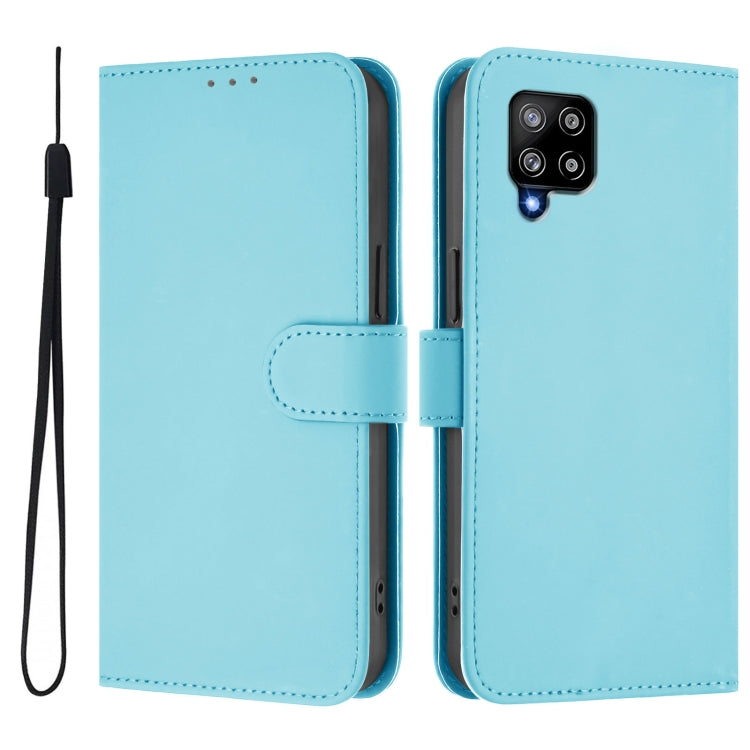 For Samsung Galaxy A42 5G / M42 5G Skin Feel Solid Color Leather Phone Case with Lanyard