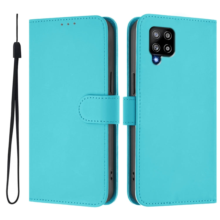 For Samsung Galaxy A42 5G / M42 5G Skin Feel Solid Color Leather Phone Case with Lanyard