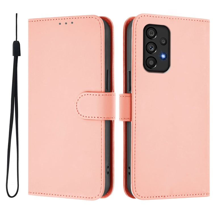 For Samsung Galaxy A53 5G Skin Feel Solid Color Leather Phone Case with Lanyard