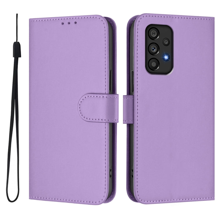 For Samsung Galaxy A53 5G Skin Feel Solid Color Leather Phone Case with Lanyard