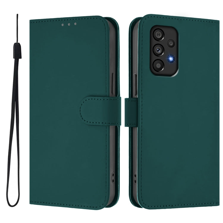 For Samsung Galaxy A53 5G Skin Feel Solid Color Leather Phone Case with Lanyard