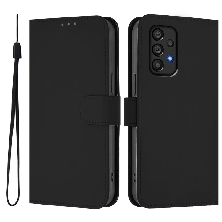 For Samsung Galaxy A53 5G Skin Feel Solid Color Leather Phone Case with Lanyard