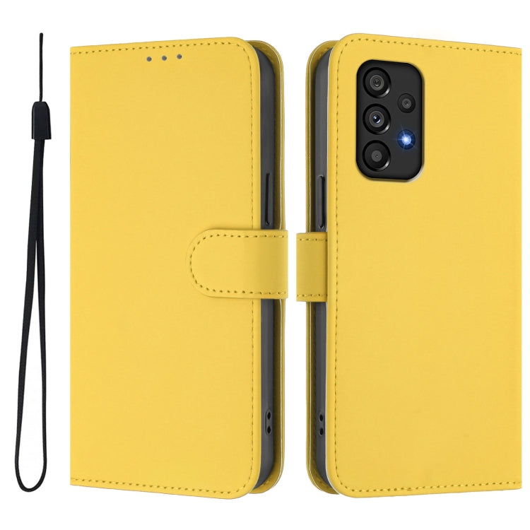 For Samsung Galaxy A53 5G Skin Feel Solid Color Leather Phone Case with Lanyard