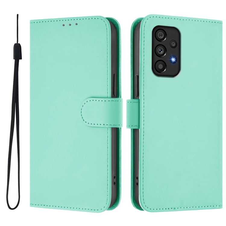 For Samsung Galaxy A53 5G Skin Feel Solid Color Leather Phone Case with Lanyard