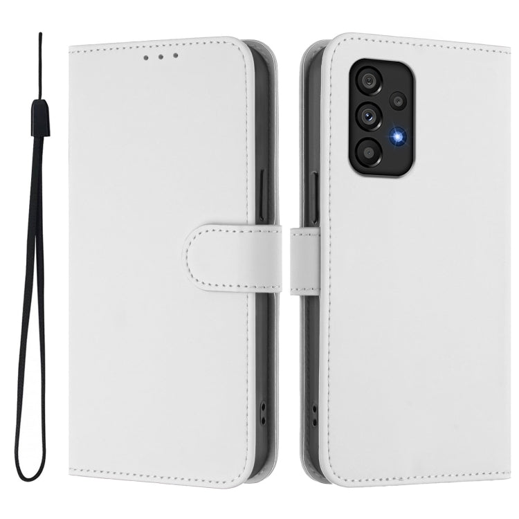 For Samsung Galaxy A53 5G Skin Feel Solid Color Leather Phone Case with Lanyard