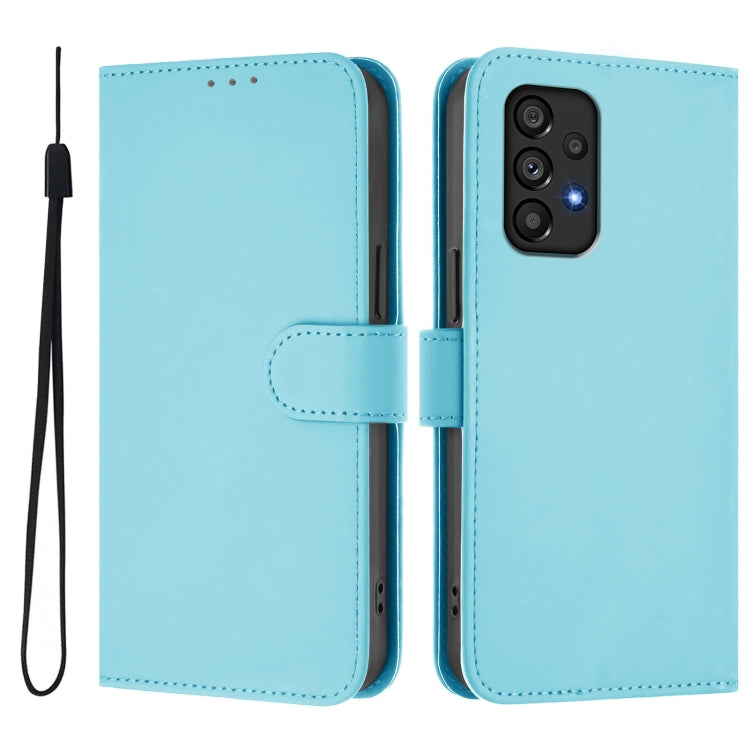 For Samsung Galaxy A53 5G Skin Feel Solid Color Leather Phone Case with Lanyard