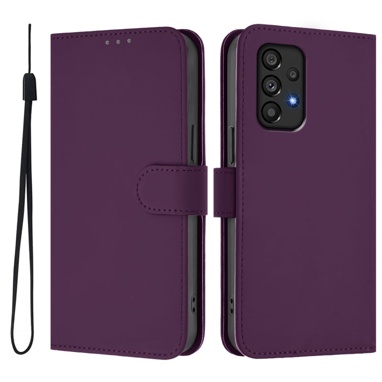 For Samsung Galaxy A53 5G Skin Feel Solid Color Leather Phone Case with Lanyard
