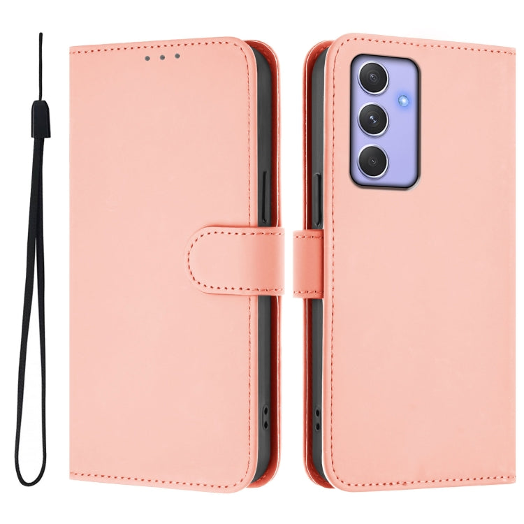 For Samsung Galaxy A54  5G Skin Feel Solid Color Leather Phone Case with Lanyard