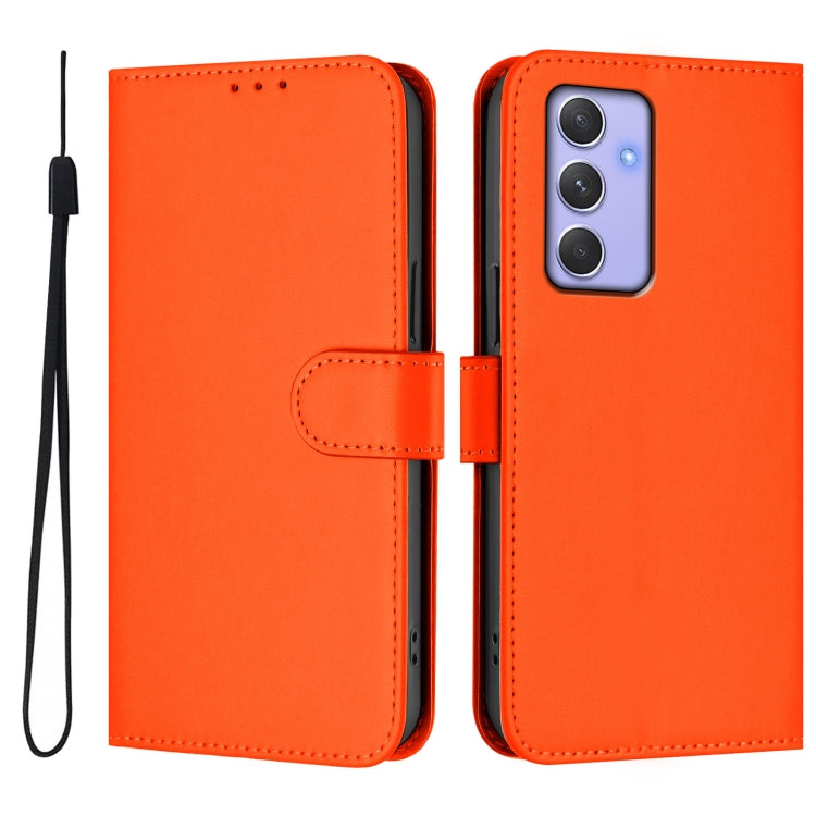 For Samsung Galaxy A54  5G Skin Feel Solid Color Leather Phone Case with Lanyard