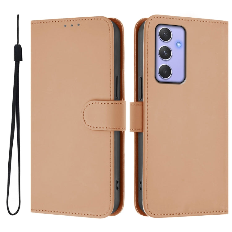 For Samsung Galaxy A54  5G Skin Feel Solid Color Leather Phone Case with Lanyard