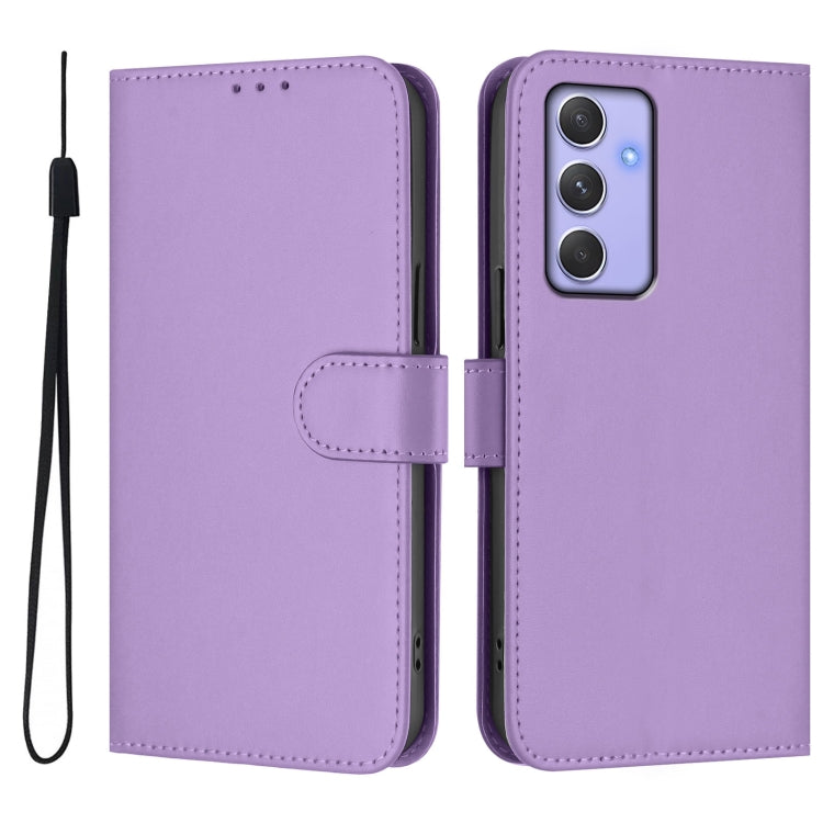 For Samsung Galaxy A54  5G Skin Feel Solid Color Leather Phone Case with Lanyard