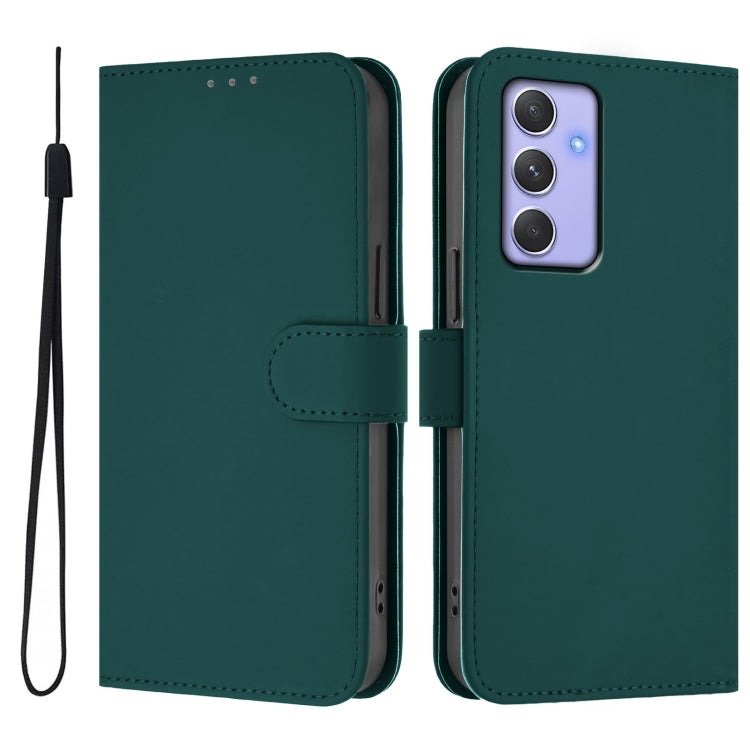 For Samsung Galaxy A54  5G Skin Feel Solid Color Leather Phone Case with Lanyard