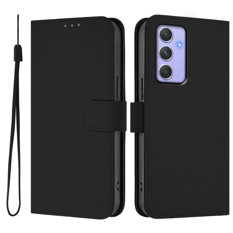 For Samsung Galaxy A54  5G Skin Feel Solid Color Leather Phone Case with Lanyard