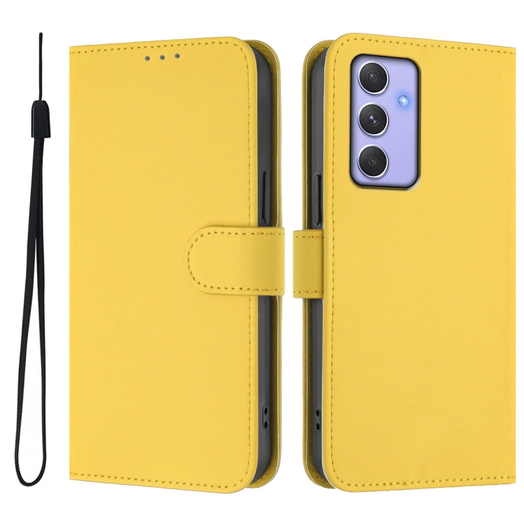 For Samsung Galaxy A54  5G Skin Feel Solid Color Leather Phone Case with Lanyard
