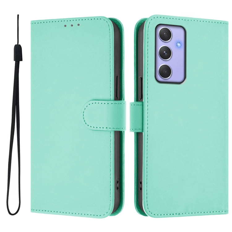 For Samsung Galaxy A54  5G Skin Feel Solid Color Leather Phone Case with Lanyard