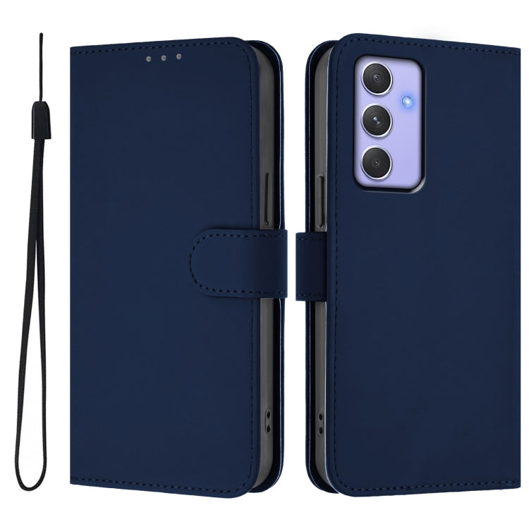 For Samsung Galaxy A54  5G Skin Feel Solid Color Leather Phone Case with Lanyard