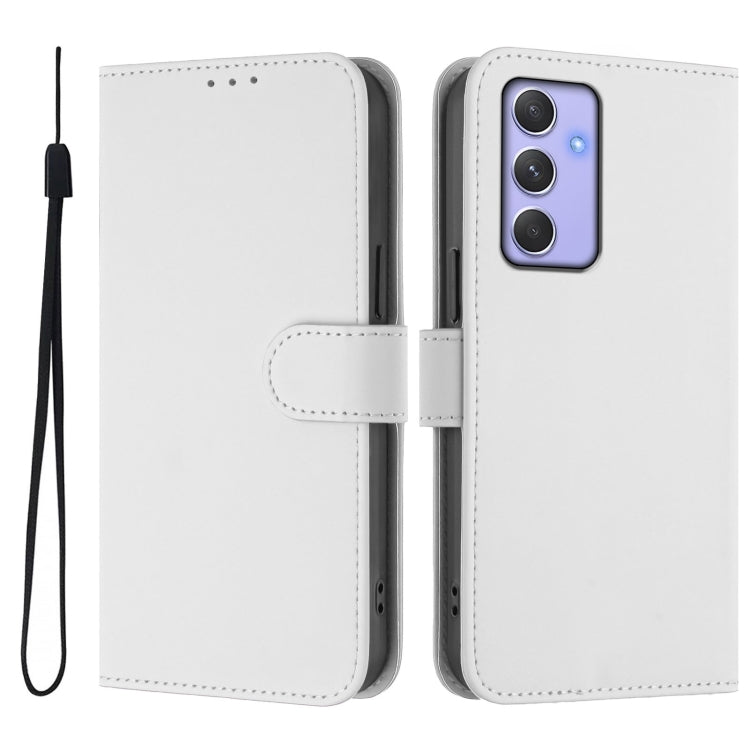 For Samsung Galaxy A54  5G Skin Feel Solid Color Leather Phone Case with Lanyard