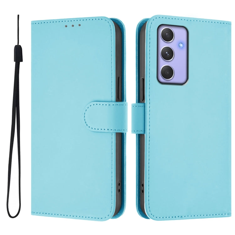 For Samsung Galaxy A54  5G Skin Feel Solid Color Leather Phone Case with Lanyard