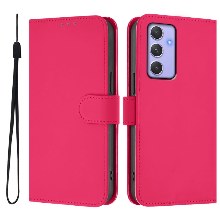 For Samsung Galaxy A54  5G Skin Feel Solid Color Leather Phone Case with Lanyard