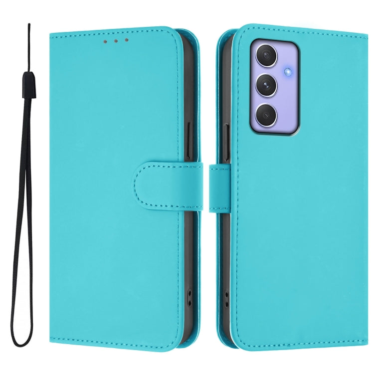 For Samsung Galaxy A54  5G Skin Feel Solid Color Leather Phone Case with Lanyard