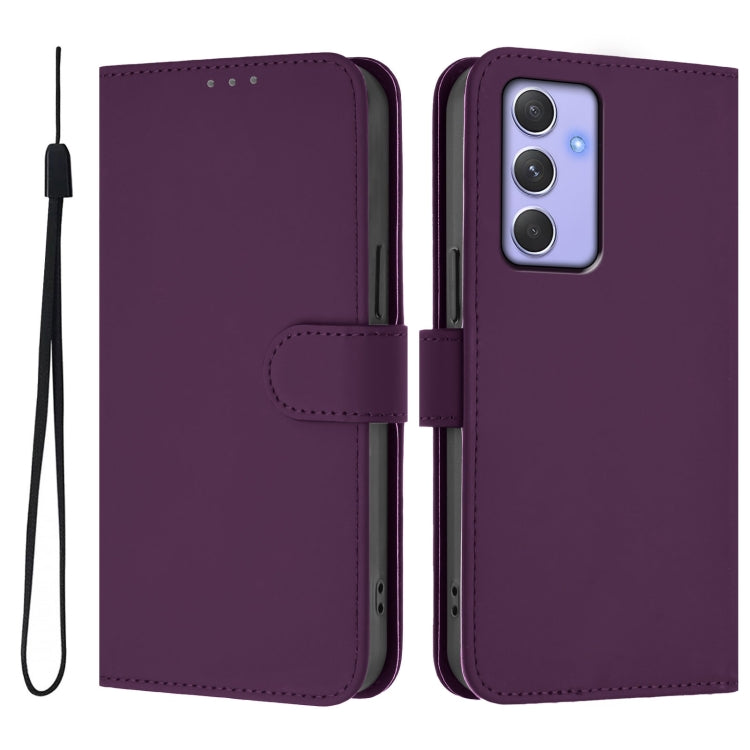 For Samsung Galaxy A54  5G Skin Feel Solid Color Leather Phone Case with Lanyard