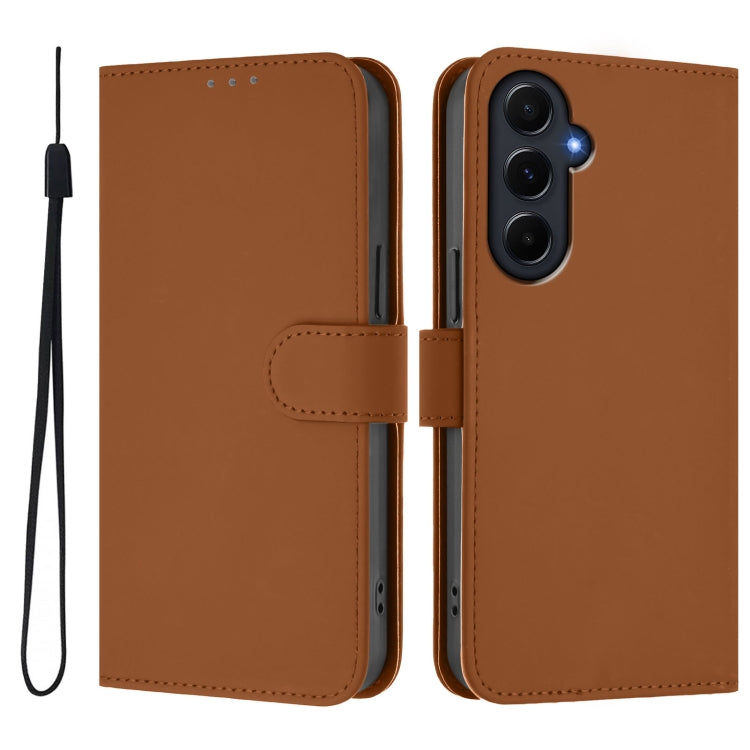 For Samsung Galaxy A55 5G Skin Feel Solid Color Leather Phone Case with Lanyard
