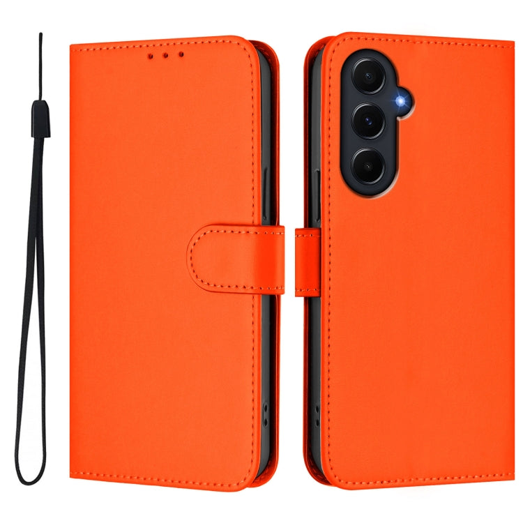 For Samsung Galaxy A55 5G Skin Feel Solid Color Leather Phone Case with Lanyard